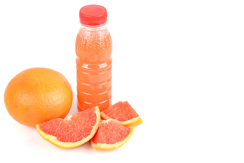 果汁,瓶子,葡萄柚,水果,分离着色,白色背景,水平画幅,食品杂货,素食,无人