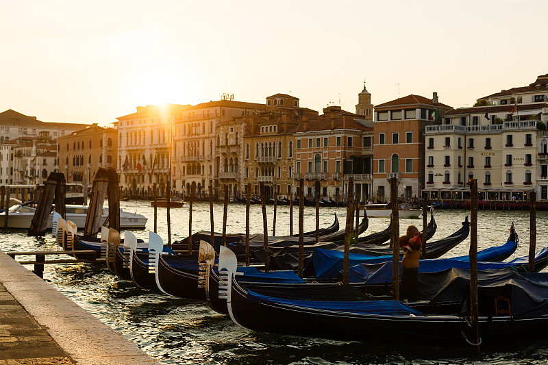 运河,都市风景,威尼斯,尖头平底船,意大利,古典风格,威尼斯酒店,绘画艺术品,水,天空