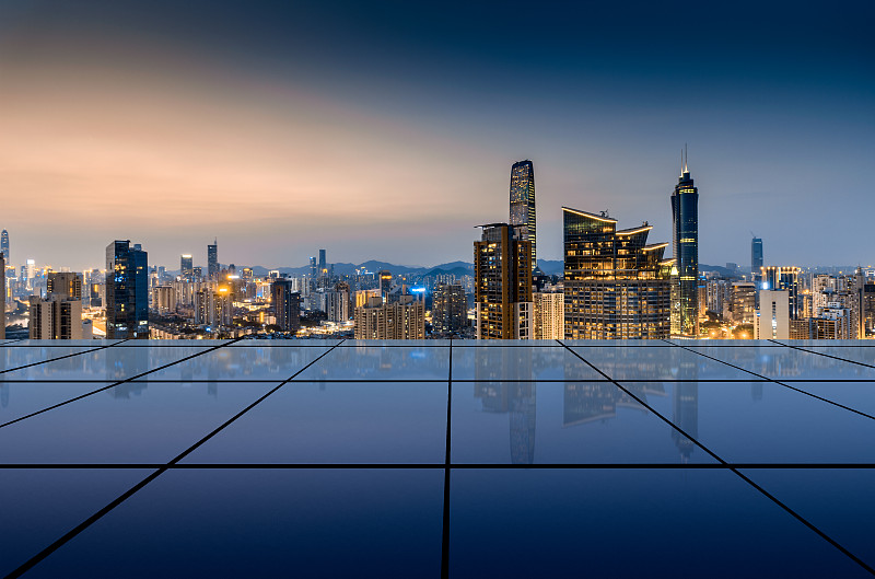 深圳,城市生活,建筑外部,玻璃,地铁月台,天空,水平画幅,夜晚,无人,户外
