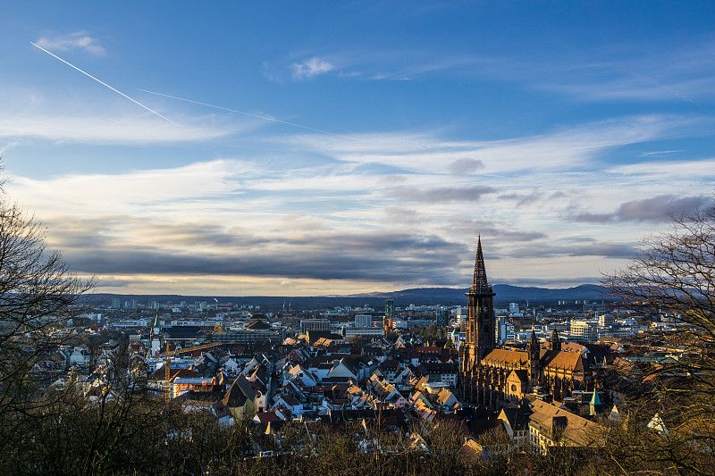 弗赖堡,黄昏,城市,日光,德国,热,在上面,自然美,水平画幅