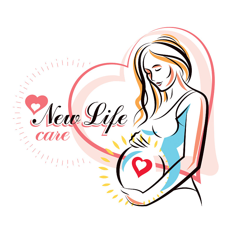 绘画插图,矢量,女人,健康保健,女性,肚子,中心,形状,怀孕,触摸