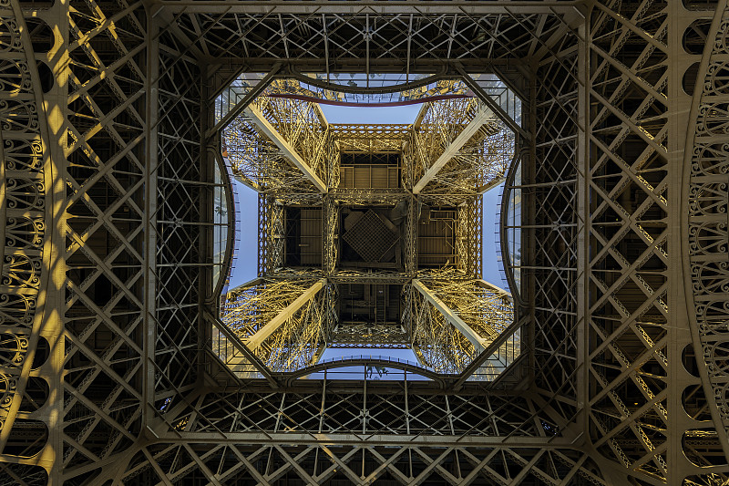 法国,正下方视角,欧洲,埃菲尔铁塔,巴黎,建筑结构,在下面,天空,美,水平画幅