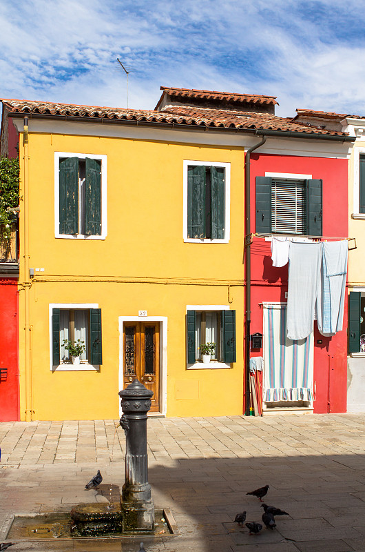 布拉诺,房屋,多色的,威尼斯,垂直画幅,水,天空,美,外立面,传统