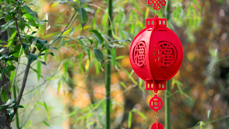 红色,灯笼,中国结,传统节日,传统,水平画幅,绿色,无人,春节,中国