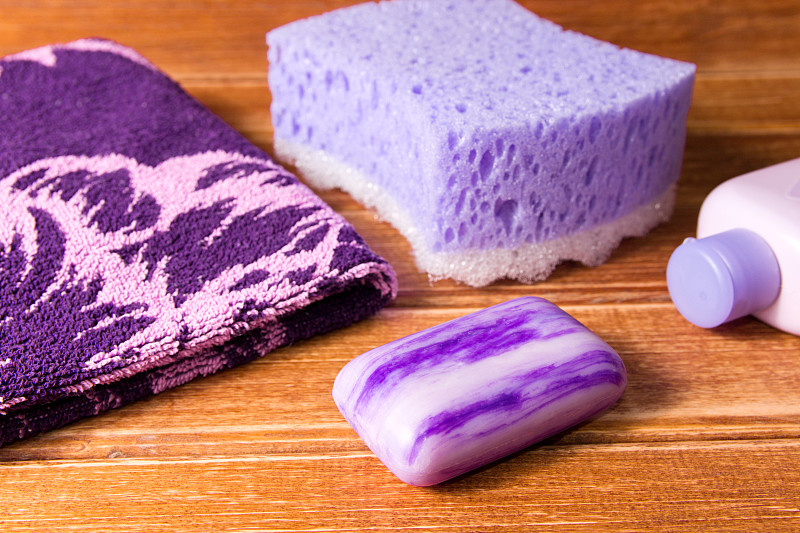 肥皂,海绵,毛巾,紫色,木制,个人随身用品,美,留白,替代疗法,辅导讲座