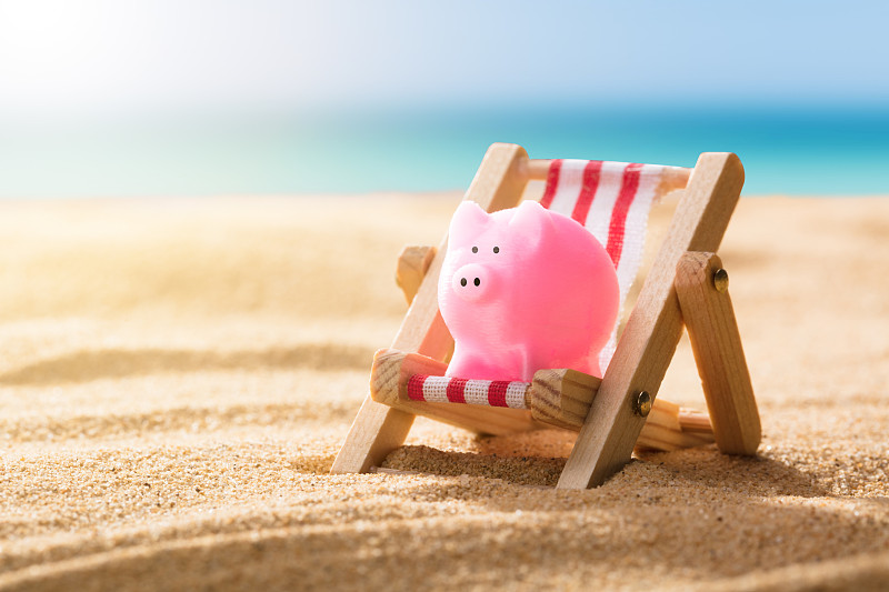 沙滩椅,猪,粉色,水,小猪扑满,座位,银行,沙子,智慧,无人