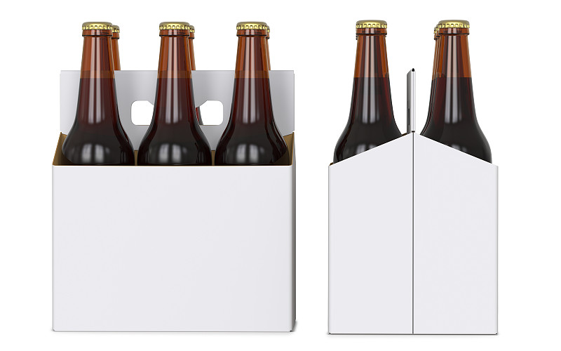 褐色,白色,数字6,啤酒瓶,正面视角,三维图形,侧面视角,白色背景,分离着色,打包