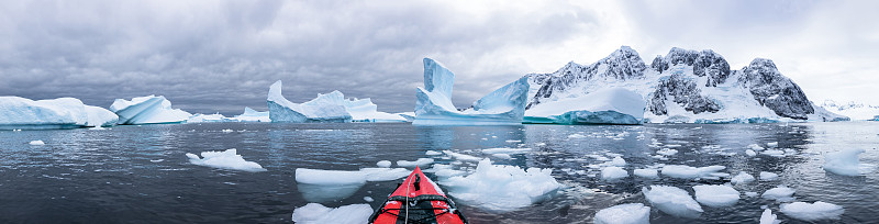 全景,皮划艇,冰山,南极洲,墓地,美,水平画幅,陪雷诺岛,明轮船,南极半岛
