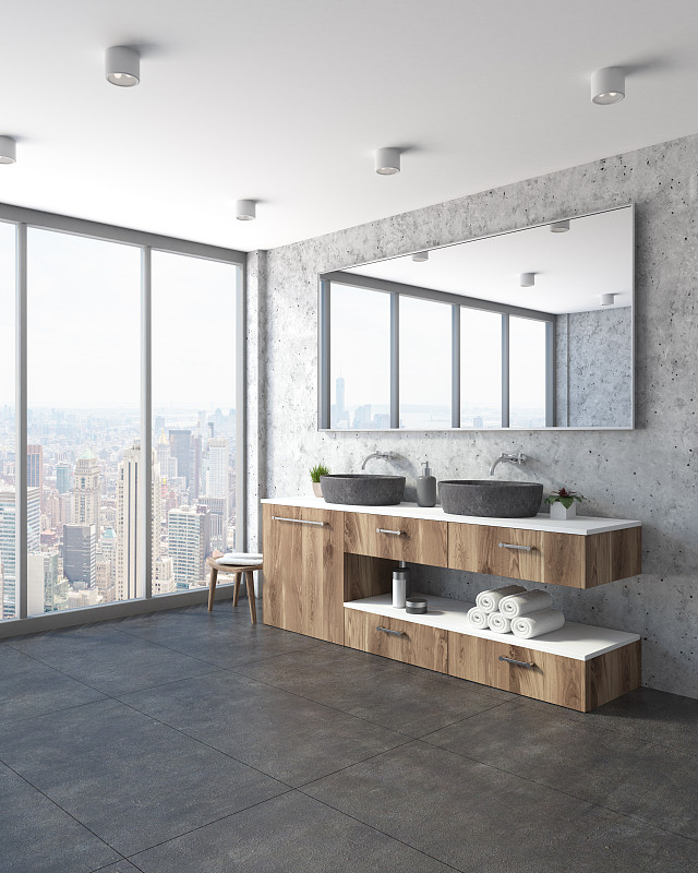 浴室,水槽,角落,混凝土,对称,垂直画幅,无人,家庭生活,卫生间,干净
