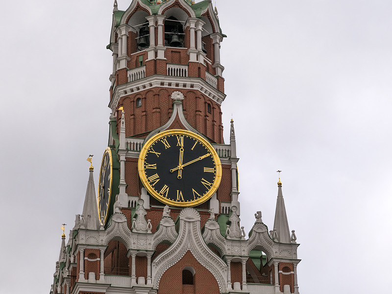 钟,克里姆林宫,红场,莫斯科,美因河,钟面,斯巴斯基塔,12点整,天空,外立面