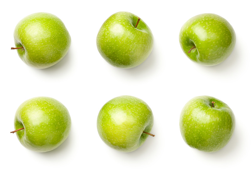 苹果,绿色,白色背景,分离着色,水平画幅,素食,无人,组物体,特写,在上面