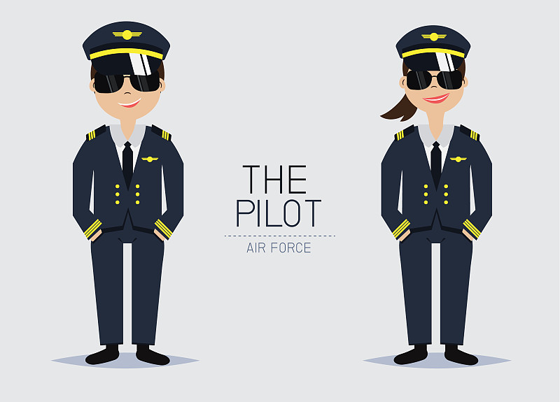 飞行员,制服,矢量,时尚,智慧,动画片,船长,天空,水平画幅,绘画插图