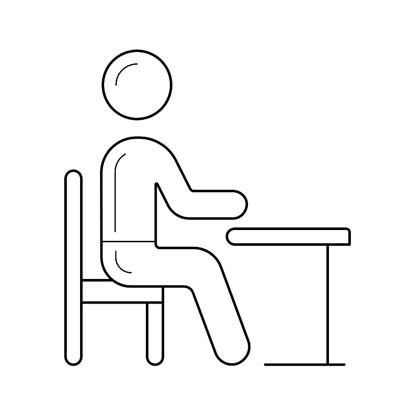 椅子,书桌,学生,线图标,线条,背景分离,仅男人,仅一个男人,细的,儿童