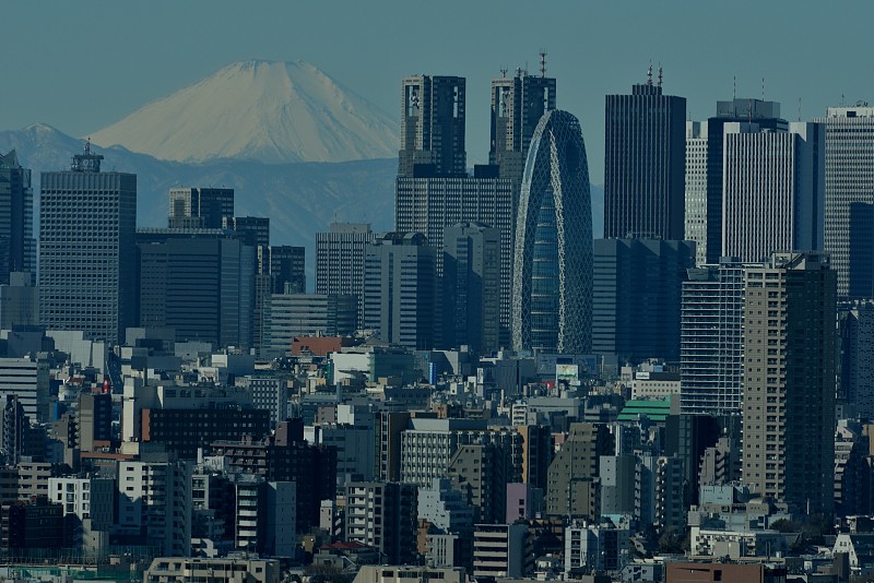 东京,富士山,城市天际线,黄昏,白昼,天空,城镇景观,新宿区,水平画幅,云