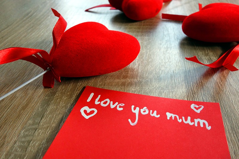 消息,我爱你,母亲,动物心脏,木制,书桌,美,贺卡,水平画幅,父母