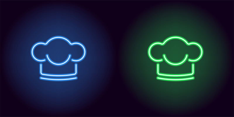 霓虹灯,绿色,厨师帽,蓝色,彩色图片,水平画幅,形状,能源,绘画插图,符号