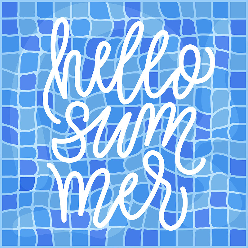 书法,游泳池,夏天,你好,背景聚焦,浅蓝色,水,无人,蓝色,绘画插图