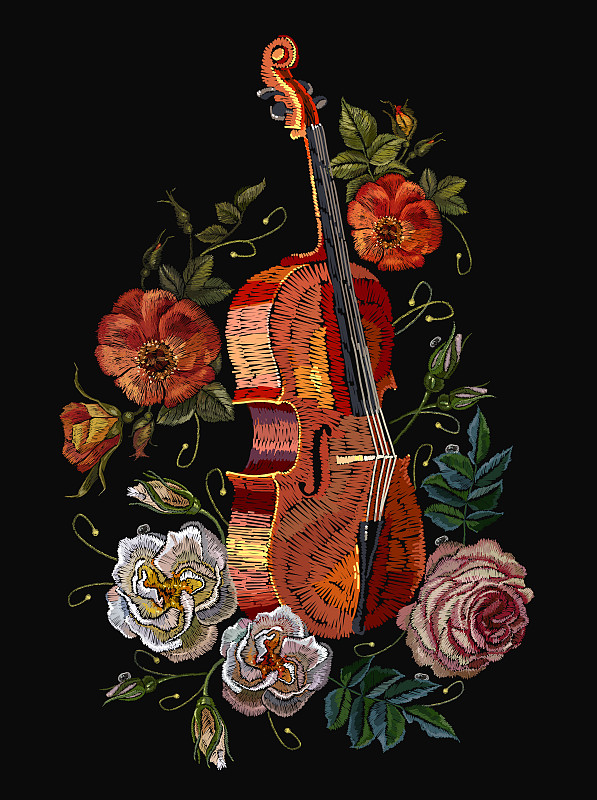 小提琴,刺绣,音乐,艺术,模板,古典风格,衣服,时尚,花