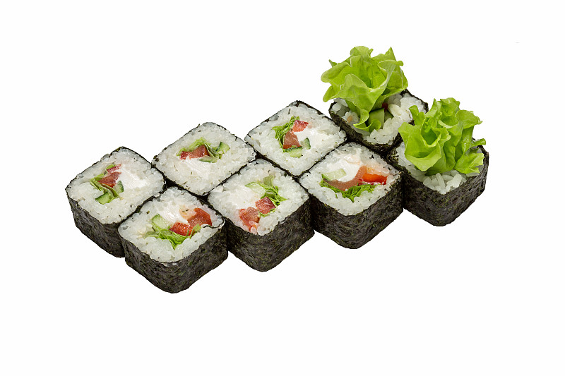 特写,日本食品,寿司,白色背景,分离着色,小圆面包,鱼子酱,水平画幅,无人,小吃