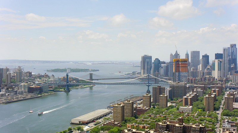 都市风景,布鲁克林桥,曼哈顿桥,背景聚焦,天空,水平画幅,云,无人,户外,下曼哈顿区