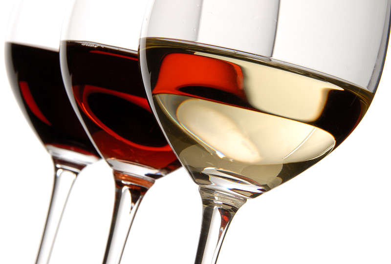 葡萄酒,三个物体,葡萄酒杯,白葡萄酒,淡红葡萄酒,红葡萄酒,水平画幅,无人,玻璃,含酒精饮料