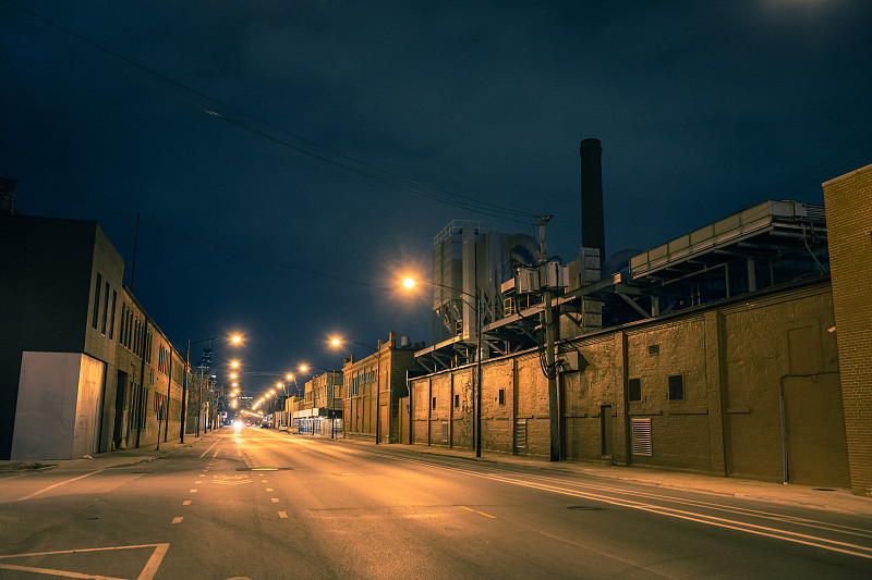 夜晚,芝加哥市,工厂,工业,城市,都市风光,风景,仓库,水平画幅,无人