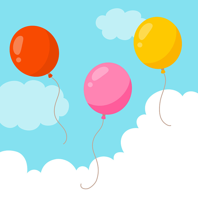 天空,气球,背景,蓝色,贺卡,风,绘画插图,生日,线绳,明亮