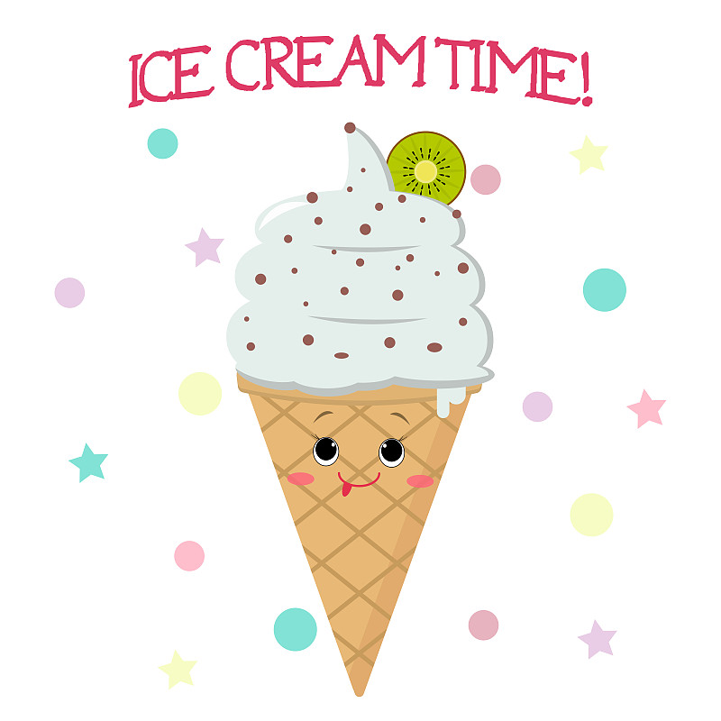 冰淇淋,卡通,冰淇淋蛋卷,风格,绘画插图,奶泡,奶油,标签,夏天,计算机制图