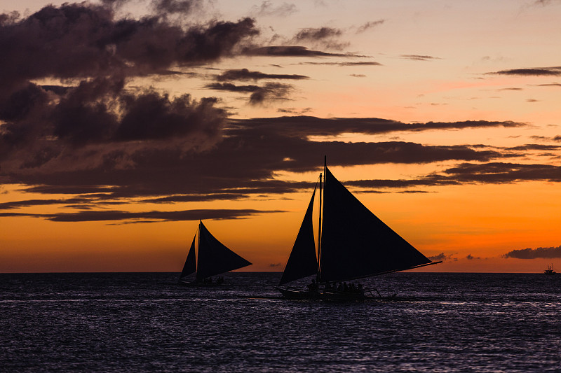 桨叉架船,有帆船,远距离,帆船,水,天空,留白,休闲活动,自由,黎明