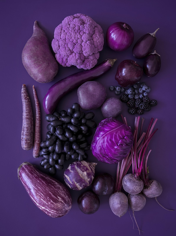 蔬菜,水果,紫色,垂直画幅,留白,高视角,素食,食物的样式,单色调,西班牙大葱