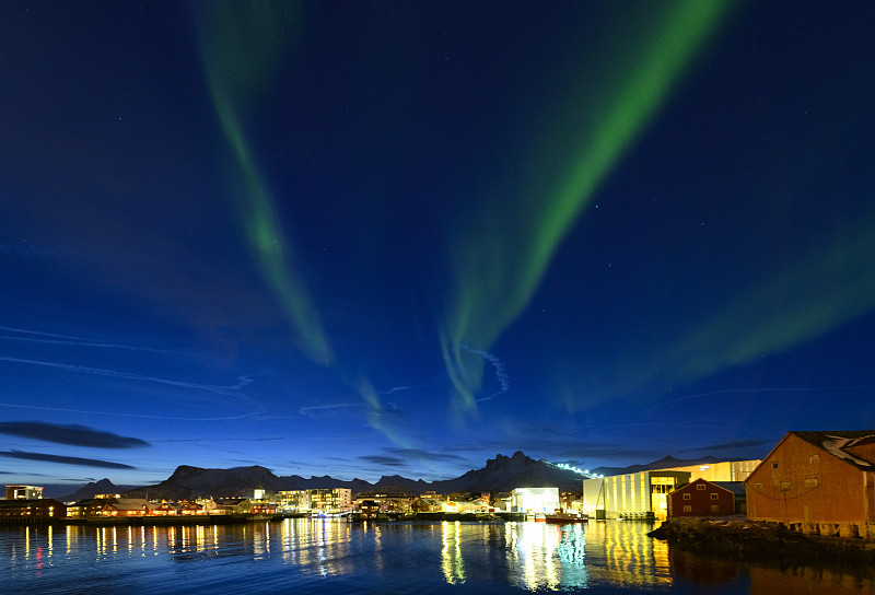 北极光,斯沃尔维尔,北挪威,罗弗敦,在上面,天空,星系,水平画幅,夜晚,无人