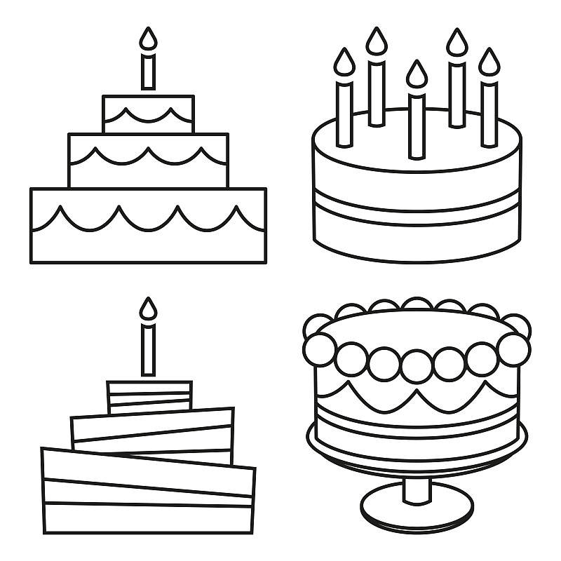 线条画,黑白图片,生日蛋糕,贺卡,乳酪蛋糕,绘画插图,奶泡,奶油,生日,书页