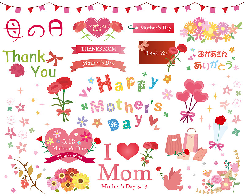 母亲节,一个物体,水平画幅,五月,绘画插图,日本,礼物标签,缎带,礼物,母亲