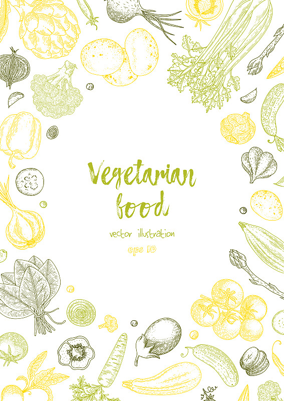 绘画插图,素食,清新,矢量,菜单,蔬菜,食品,构图