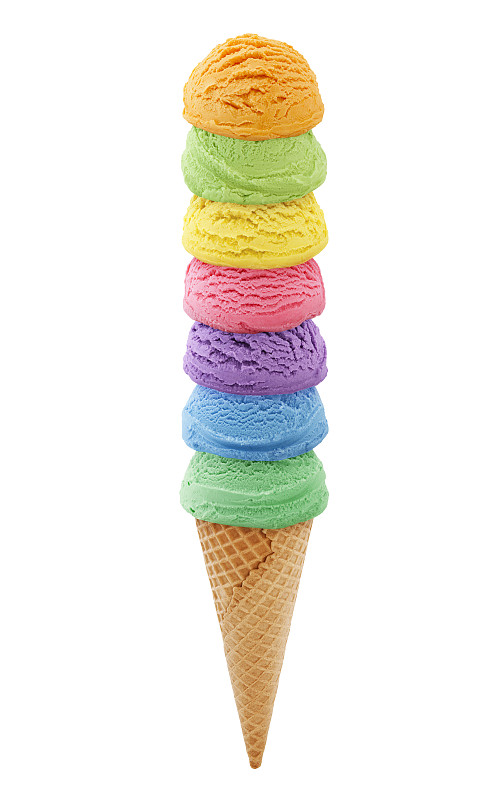 色彩鲜艳,冰淇淋蛋卷,塔,球,柠檬冰淇淋,背景分离,意大利冰淇淋,甜点心,柔和色,彩虹
