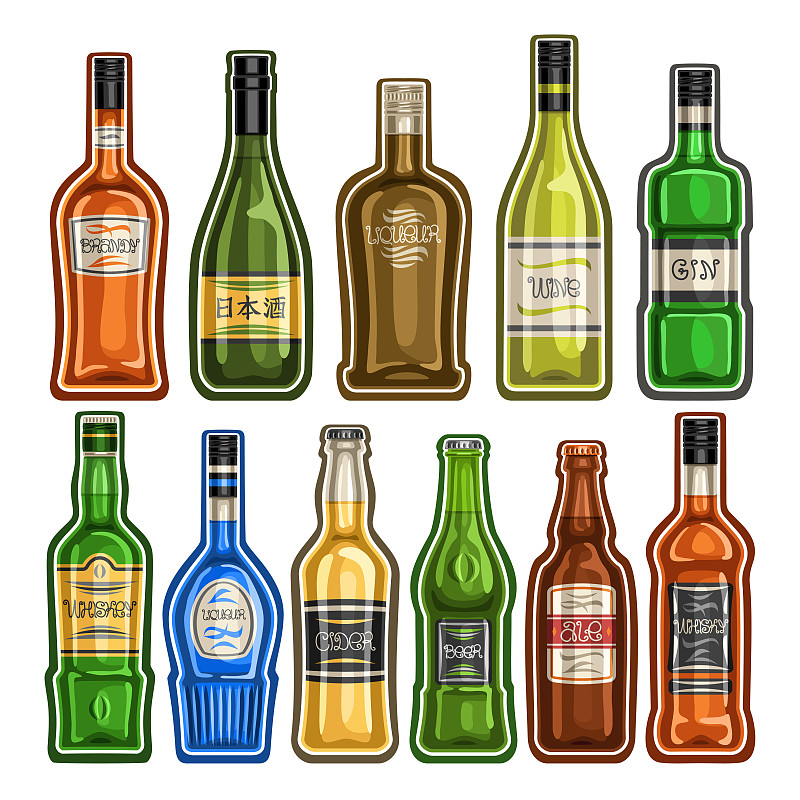 瓶子,矢量,反差,葡萄酒,绘画插图,鸡尾酒,标签,含酒精饮料,卡通,饮料