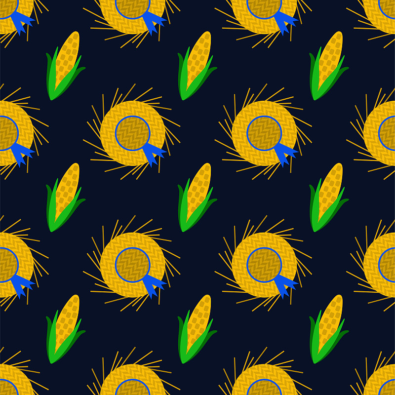 草帽,四方连续纹样,玉米,六月节,南美,天空,夜晚,绘画插图,夏天,老玉米