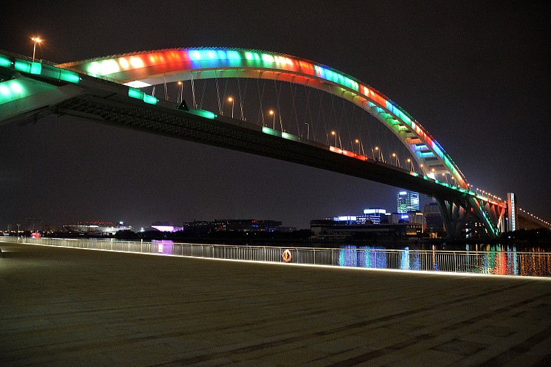 夜晚,上海,卢浦大桥,水,天空,水平画幅,无人,当地著名景点,拱桥,黄浦江