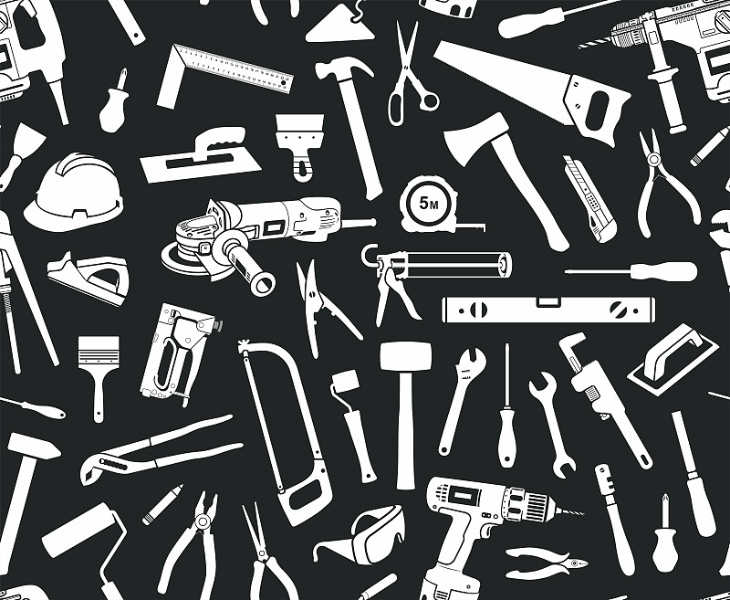设备用品,四方连续纹样,锤子,水平画幅,银行,绘画插图,钻孔机,齿轮,安全帽,铲子