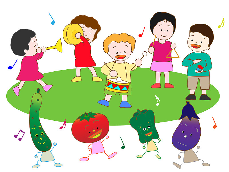 儿童,音乐,水平画幅,手风琴,噪声,绘画插图,南瓜,音符,西红柿,音乐节