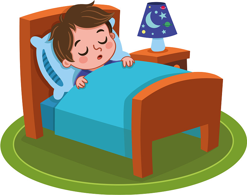 绘画插图,男孩,矢量,学龄前,棉被,就寝时间,水平画幅,夜晚,家庭生活,男婴